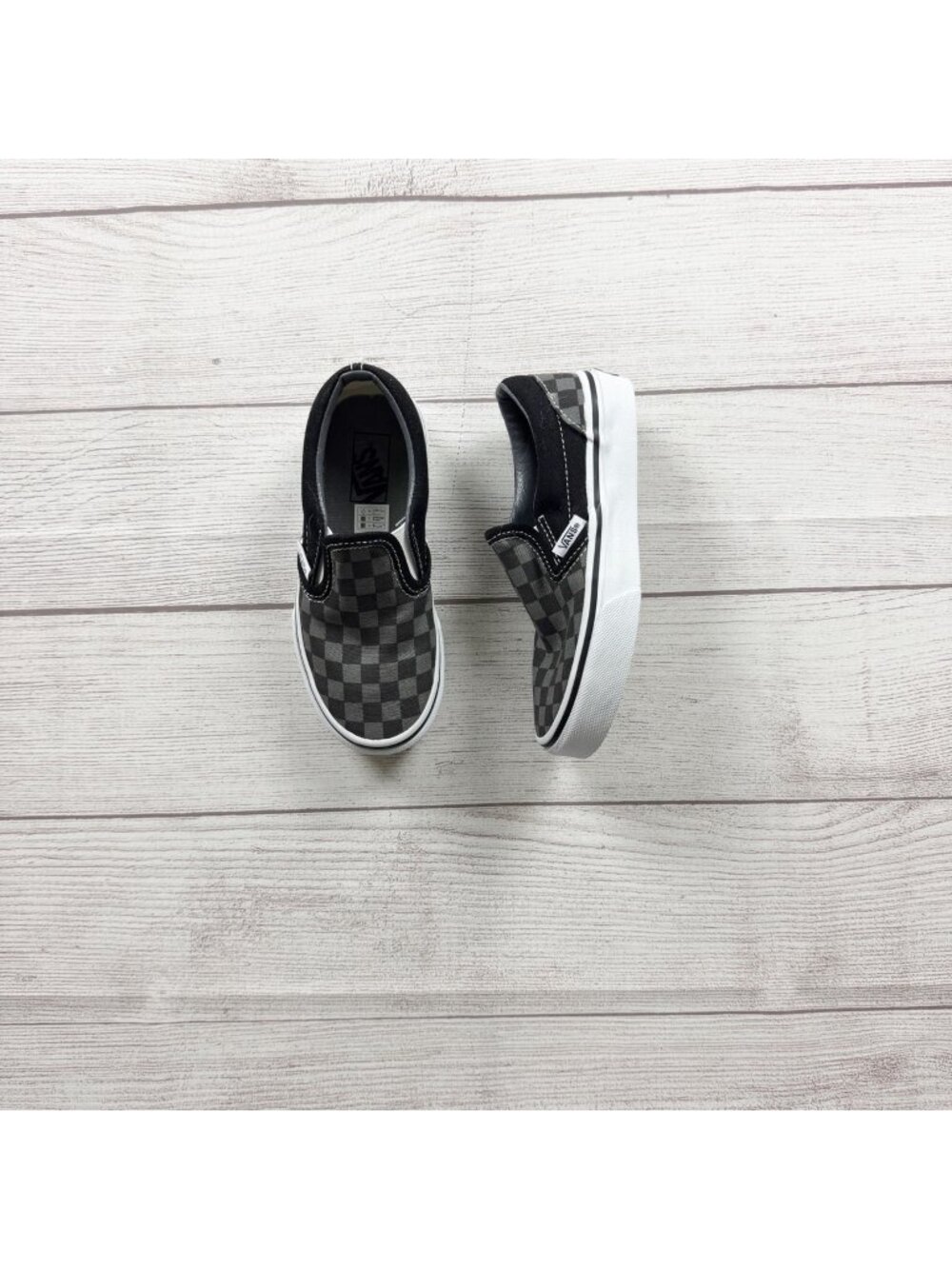 Vans Kids Checkerboard Slip On Skate Shoes Black Gray Classic Style US 12.5